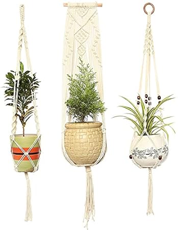 Top Knot Macrame Woven Plant Hanger -Boho Chic Plant Hanging Planter Holder Stand for Flower Pots Vases Indoor Outdoor Art D