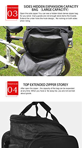 OneBelief Bike Pannier Bag with Rainproof Cover, [Reflective Patches] [Fastening Tapes] [Waterproof] [Durable] Bicycle Rear Rack Seat Handbag (Black) - Thumbnail 5