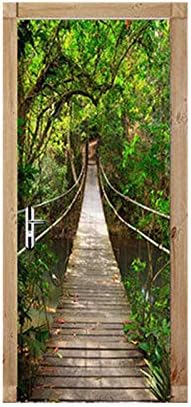 FLFK 3D Drawbridge Door Stickers Peel and Stick 77x200cm,Self-Adhesive Door Wallpaper Wall Murals Poster for Bedroom Decor(2Pcs/Set)