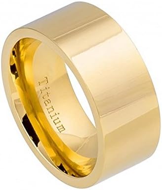 10MM Titanium Wedding Band Ring Pipe-cut Yellow Gold IP Titanium Ring