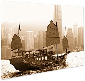 Ashley Giclee Victoria Harbor Hong Kong, Wall Art Photo Print On Metal Panel, Sepia, 16x20, Floating Frame, AG5870878