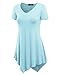 MBJ WT638 Short Sleeve Shirts for Womens Tops Casual V-Neck Summer Clothes Asymmetrical Tunic Blouses L Aqua