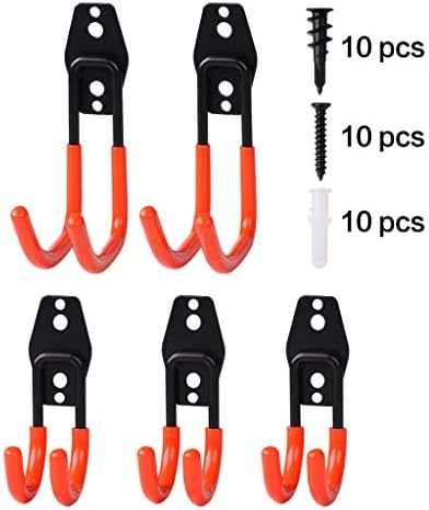 Ymeibe Garage Storage Utility Hooks Heavy Duty Wall Hung Double Hook Racks with Anti Slip Rubber for Organization Objects Bulk Items 5-Pack