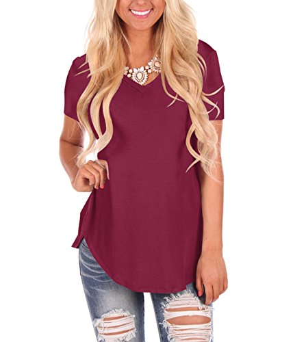 Gepoetry Basic Tshirts For Women Short Sleeve T-Shirt Tops Casual Loose Tees (0-Burgundy, Small)