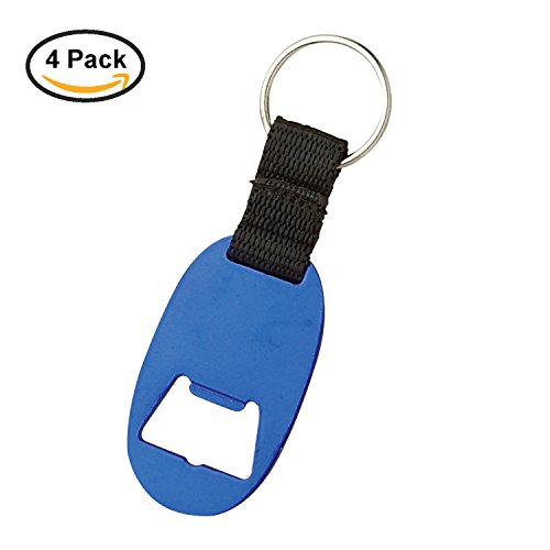 Thirsty Rhino Wayfer, Anodized Aluminum Flat Thin & Wide Oval Shape Bottle Opener Keychain Key Ring With Woven Strap, Blue (Set of 4) - Thumbnail 2