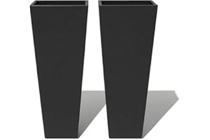 Potique Set of 2 Tall Square Resin Planter Pots – Modern Lightweight Decorative Planters with Drainage Hole, Indoor/Outdoor F