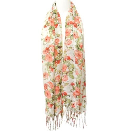 Wrapables Viscose Floral Print Scarf, Persimmon Ivory