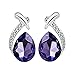bestpriceam Women Crystal Pendant Silver Plated Chain Necklace Stud Earring Jewelry Set (Purple)