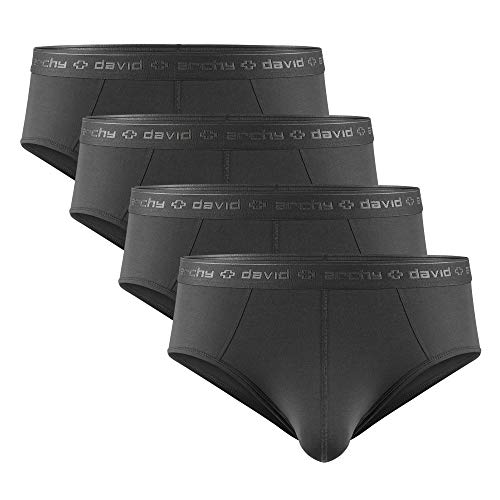 DAVID ARCHY Men's 4 Pack Micro Modal Separate Pouch Briefs with Fly (XL, Dark Gray)