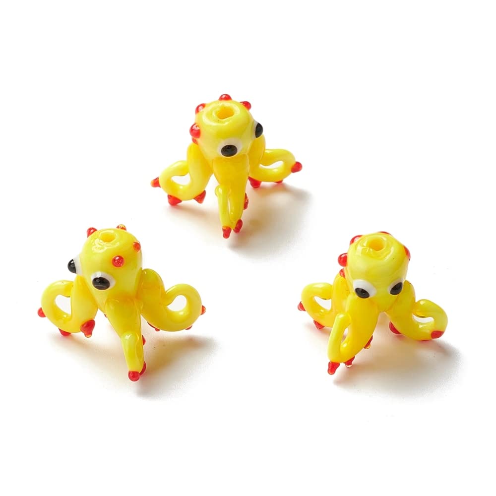 Boutigem 5pcs Handmade Octopus Lampwork Beads Cute Ocean Theme Bead for Jewelry Making DIY Bracelet Necklace Earring Decor Accessories Gifts, B Yellow Octopus