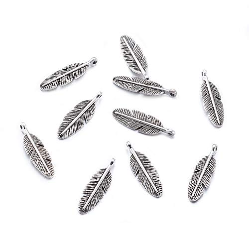 Craftdady 20Pcs Tibetan Style Antique Silver Feather Charms Pendants Necklace Bracelet Jewelry Making Findings Lead Free & Cadmium Free & Nickel Free 30x9x2mm