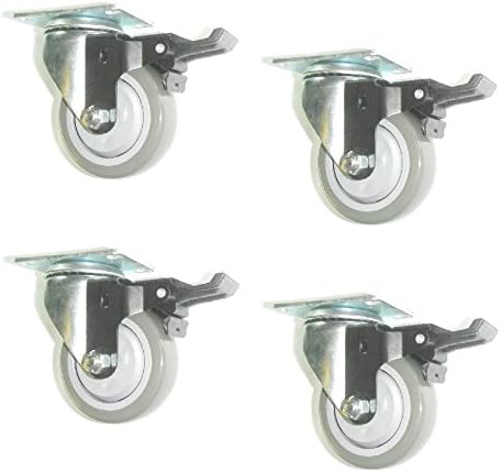 Set of 4 Swivel Plate Casters with 3-1/2" Gray Poly Wheel &amp; Brakes