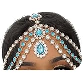 YERTTER Wedding Gold Blue Rhinestone Head Chain With Clip Jewelry Forehead Tassel Fringe Headband Headpiece Crystal Chain Headband Hair Accessories for Women Brides Prom Costume(Gold 2)