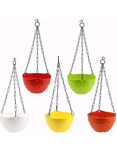 Gardens Need 100% Virgin Plastic Passion Hanging Planter with Iron Chain | Set of 5 Planter, (10cm x 19cm x 52cm, Multicolour)