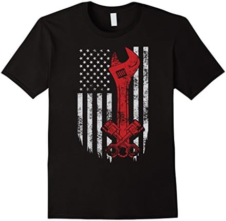 Mens Mechanic American USA Flag T-Shirt For Proud Mechanics Large Black
