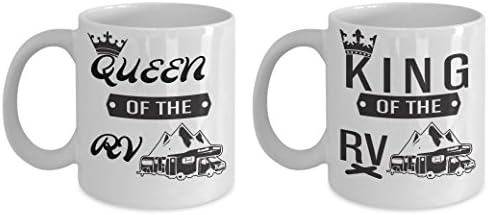 Couple Camping Mug Set for Husband/Wife-King/Queen of RV Camper Coffee Cup Gift