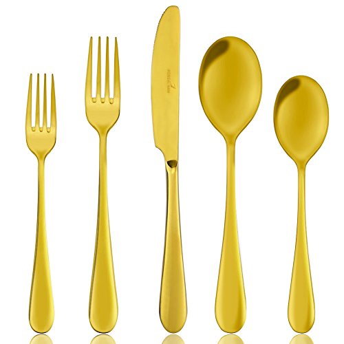 AOOSY Flatware Sets For 4, 20-Pieces Gold Flatware Set, Heavy Duty Stainless Steel Cutlery Set Silverware Utensils Tableware Set Service for 4