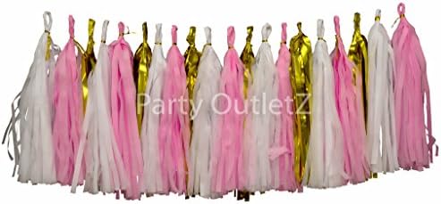 20 Pieces Tassels Birthday/Baby Shower/Bridal Shower Party Decoration Kit: White, Pink and Gold