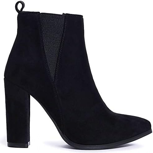Shoe Closet Ladies Black Faux Suede Chelsea Pointed Block High Heeled Ankle Boots