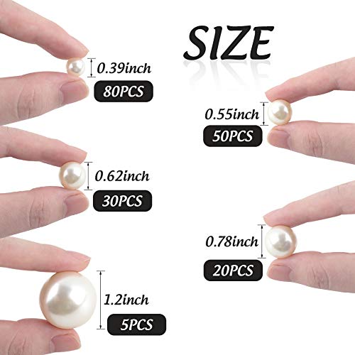 DomeStar Plastic Bead Pearls, 185 PCS 5 Sizes Assorted Pearls Bead Ivory Faux Pearls for Vase Filler Table Scatter Wedding Birthday Party Home Decoration