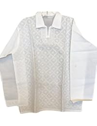 Womens Shirt Tunic Ivory Floral Hand Embroidered Elegant Indian Top Blouse Cover Up M/L