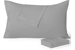 YIYEA Pillow Cases Standard Size Set of 4, 1800TC Double Brushed Microfiber Pillowcases, Hotel Luxury Embroidered Bed Pillow Covers, Extra Soft, Fade Resistant, Easy Slip-On (20x26, Medium Grey)