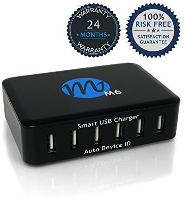 miiMODE M6 Powerful 60W Multi Device Charging Station. Fast and Portable 6 Port Smart Universal Desktop and International Travel USB Charger for Apple iPhone 6s, iPad Pro Air & Mini, HTC M9, Samsung Galaxy S6, S6 Edge, Note 3 & 4 and More (Black)