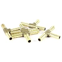 Uxcell T Shape 3 Way Air Hose Barb Connector for 6mm Dia Pipe, Gold Tone, 5 Piece