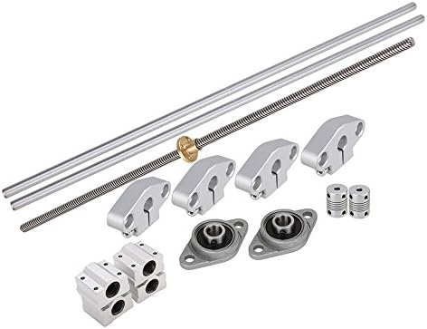 CNBTR Vertical 8mm Lead Screw &amp;L400mm Shaft Optical Axis&amp;Pillow Block Bearings Slide Block with Dual Rail Shaft Support &amp;Flexible Shaft Coupling Pack of 15