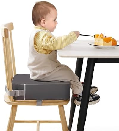 TOTIDYH Toddler Booster Seat Dining Chair 4 Inch Lift Grey PU Leather 2 Straps