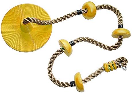 yjll Wooden Trapeze and Swing Rope Ladder Garden Tree Swing Seat Bottom Big Disc Climbing Swing,Yellow