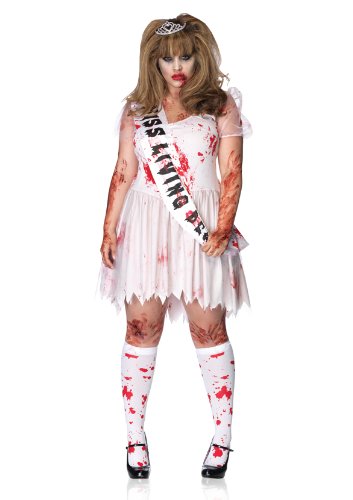 Leg Avenue Plus-Size 3Pc.Putrid Queen Bloody Tattered Prom Dress Sash Crown Plus