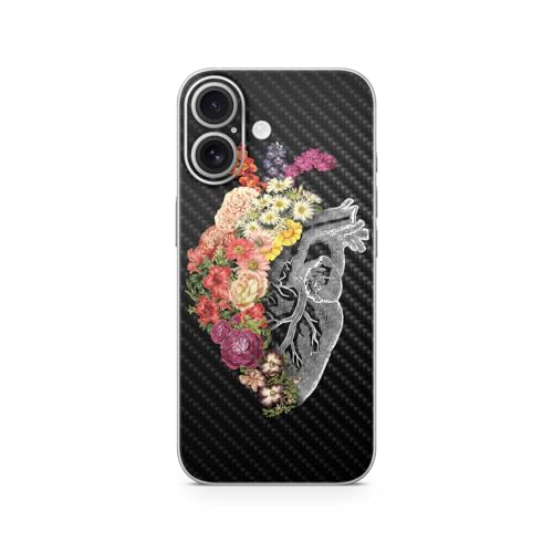 Carbon Fiber Phone Skin Compatible with Apple iPhone 17 - Spring Heart - Premiu…