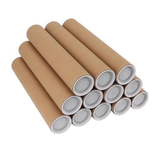Poster Storage Tubes 12 Pcs | Sturdy Spiral Wound Mailing Tubes with Locking Caps | Reusable Document & Artwork Preservation Tubes | 3 Ply Kraft Paper Construction, 12 Pack (5.3*30cm)
