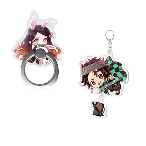 Demon Slayer Manga Merch Gift Set, Including Drawstring Bag,Stickers, Bracelets, Lanyard, Button Pins, Phone Ring Holder, Keychain for Japanese Anime Fans