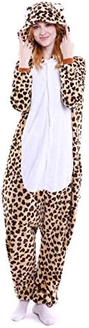 WOERKAZLD Unisex Adult Animals Pajamas - Plush One Piece Cosplay Animal Costume Set (M(Heigh:161-170cm/62-66in?, Leopard Bear)