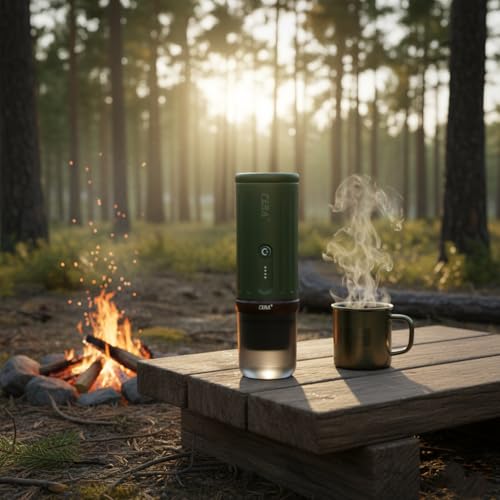 CERA+ Epresso Self-Heating Portable Coffee Machine, Up to 8 Cups for Charging & 20Bar, 3 x 4500 mAh, CERApresso Compatible with NS Ground Coffee, Electric Coffee Machine, Camping Office, Car