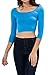 Womens Trendy Solid Color Basic Scooped Neck and Back Crop Top 3/4 Sleeve Turquoise Medium