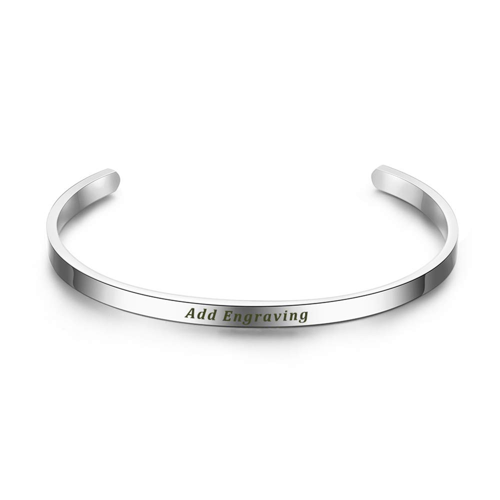 GAGAFEEL Cuff Bracelet Custom Engraved Message Date DIY Unisex Open Bangle Christmas Personalized Gift (Steel)