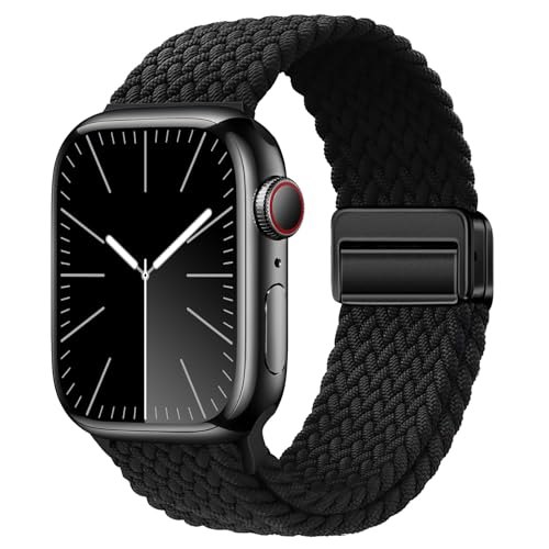 Compatible with Apple Watch Strap 49mm 46mm 45mm 44mm 42mm 41mm 40mm, Elasticated Magnetic Nylon Strap Band for IWatch Series 10/9/8/7/6/5/4/SE 2/Ultra 3/2 Men Women