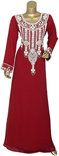 Shubham Collections Long Sleeve Crystal Embellished Beads & Pearls Chiffon Kaftan/Gown/Maxi 12054/1/23