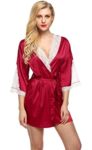 / Trim - Three WMNS Quarter Robe Length Lace Sleeves Satin style guide Length - / Quarter Trim Satin WMNS Lace Sleeves Three Robe houston
