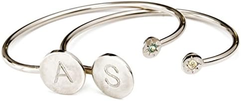 HOLIDAYS SALE- Sterling Silver Cuff Bracelet Personalized with your Initial and Birthstone ,Stackable, Silver bracelet by LOVE NAOMI design studio