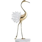 suruim Elegant Gold Crane Bird Statues with Crystal Tail Accents, Decorative Brass Figurines for Home Decor (White B)