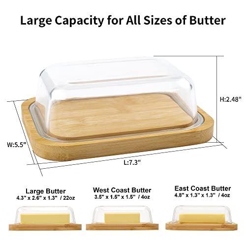 BTWD Glass Butter Dish with Lid for Countertop and Refrigerator, Large Butter Keeper Container Storage with Handle for Fridge, Butter Holder for Counter, Butter Tray Covered Butter Dishes with Lid