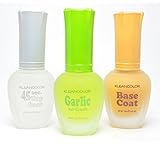 3 Kleancolor Nail Polish Top Base Coat Garlic Growth Treatment Lacquer + FREE EARRING