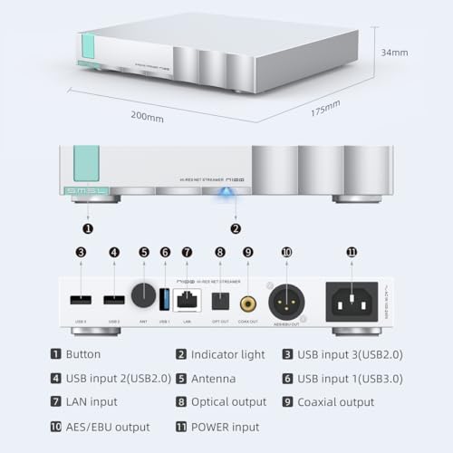 SMSL N100 Hi Res Streaming Player|USB 3.0/2.0×3+LAN/WiFi Multi Interface|MQA Decoding|Supports Tidal/QOBUZ/AirPlay/DLNA/ROON|Can be Directly Connected to CD Drive/Hard Drive