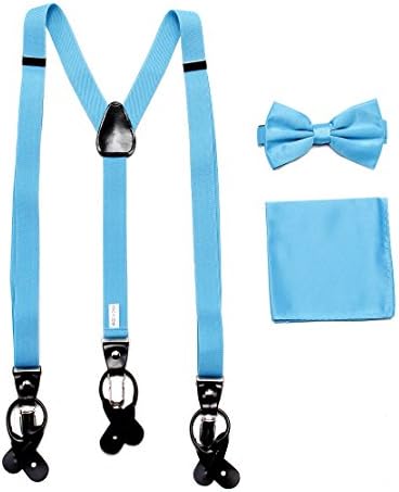Men's Turquoise Solid Convertible Skinny Suspender Combo Set Bowtie &amp; Hanky