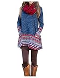 AuntTaylor Womens Crewneck Bohemian Contrast Color Long Sleeve Tunic Shirts