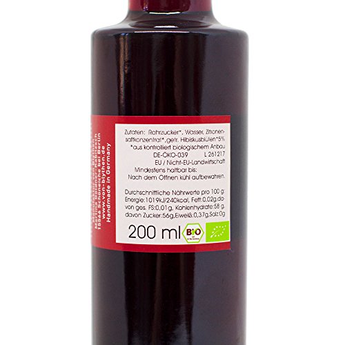Bio Sirup Hibiskus, Hibiskus-Sirup aus echten Hibiskusblüten – Manufaktur von Blythen – Bild 3